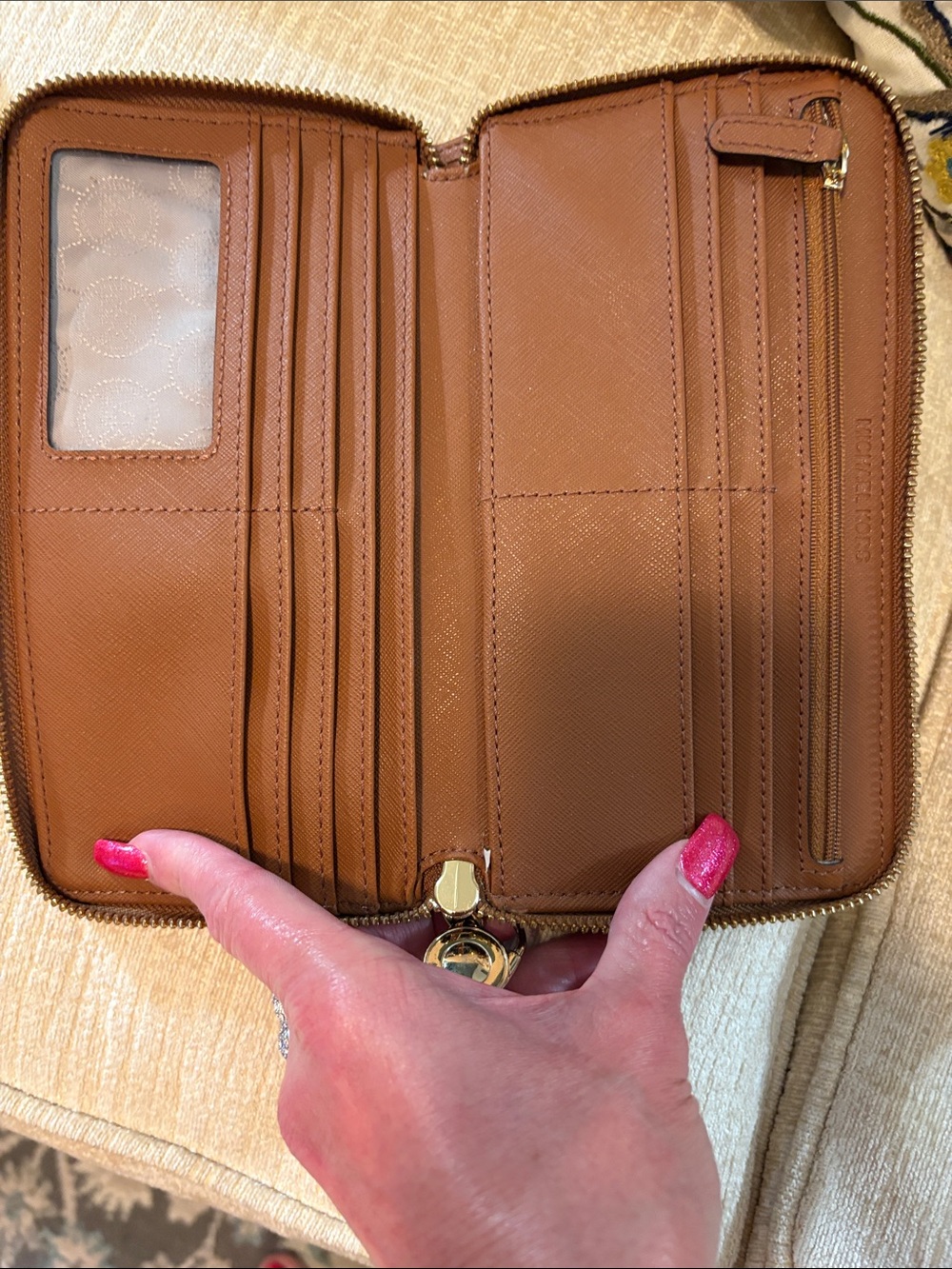 Michael Kors Teal Zip-Around Wallet with Brown Trim - Picture 10 of 14